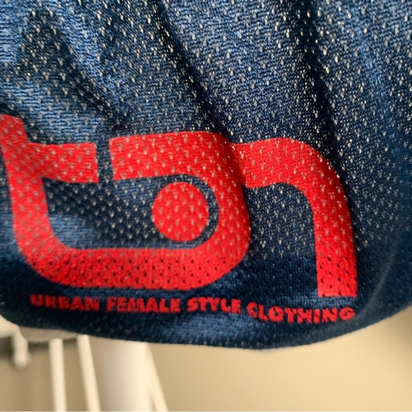 VINTAGE Y2K mesh rave top silver blue graphic back pocket club festival wear - Picture 9 of 9